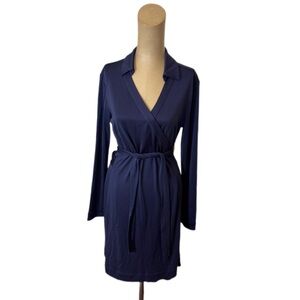 NWT! Quince 100% Silk Jersey Mini Wrap Dress Navy Blue Size Medium